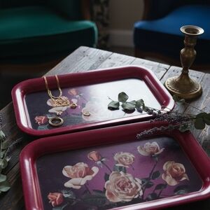 Elegant Rose Print Vanity Trays
